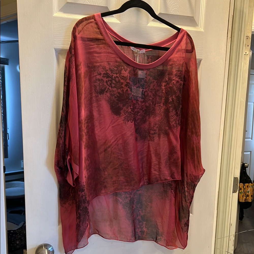 NWT Elegant Sheer Pink and Black Top